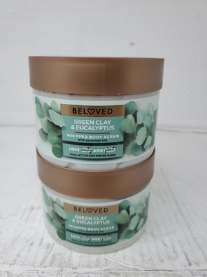 2 pack Beloved Green Clay &Eucalyptus Body Scrub With Essentials Oils 10oz Vegan