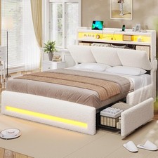 Full Size Bed Frame with Storage Headboard and Charging Station,