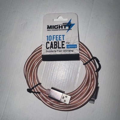 Mighty Wireless USB-A 10ft Charge Sync Cable Red Nylon Cord Tangle Free  Long