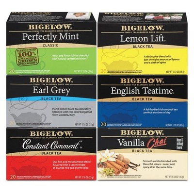 Variety Pack Black Tea - 6 Flavors: Mint, Lemon, Earl Grey, Chai & More, 120 Bag