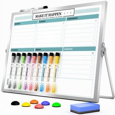 12x16 Double-Sided Weekly White Board, Stand, 10 Markers, 6 Magnets, Eraser