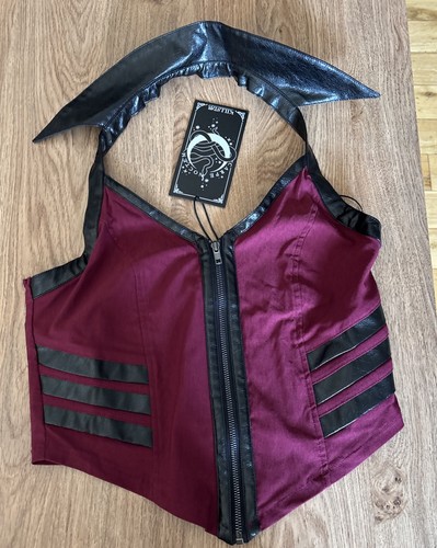 KILLSTAR Anita Ammo Blood Faux Leather Zip Up Halter Top - Size L (UK 14) BNWT