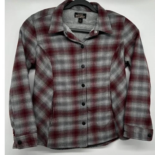 Noble Outfitters Mens Red Grey Plaid Sherpa Lined Flannel Shirt Jacket Large - product listing photo