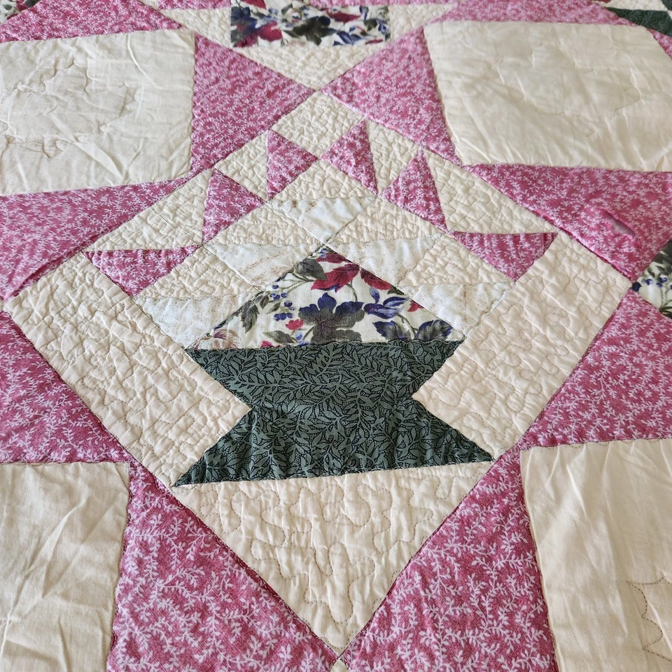 Edredón sampler vintage Queen 8 puntos estrella molinillo cesta 84 x 104 defectos de corte Foto 4 de 4