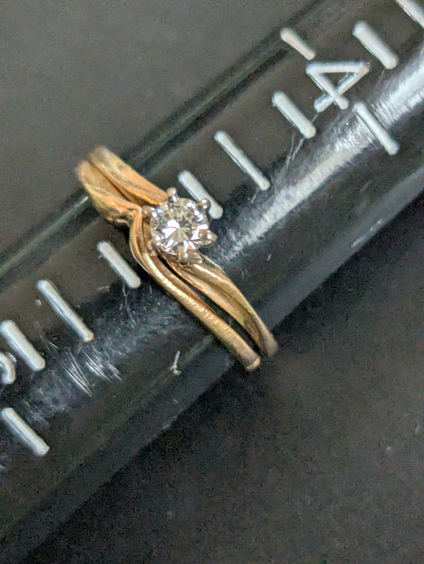 Vintage 10k Yellow Gold Diamond Round Ring Size 5 Engagement Wedding Band Set 