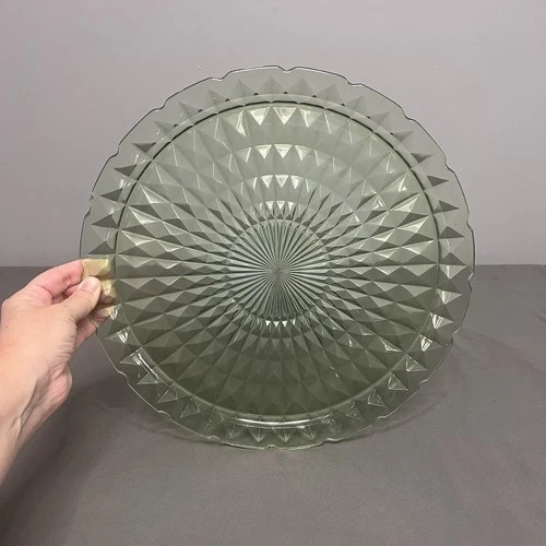 VTG Jeanette Windsor Uranium Depression Green Glass Cake Plate 13.5”