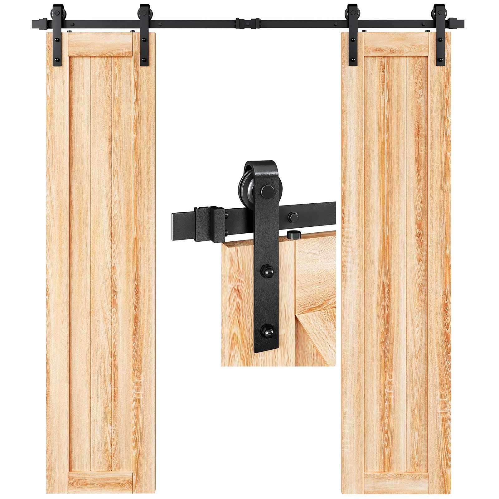 6FT Double Door Sliding Barn Hardware Kit with Basic J Pulley for Smooth Gliding