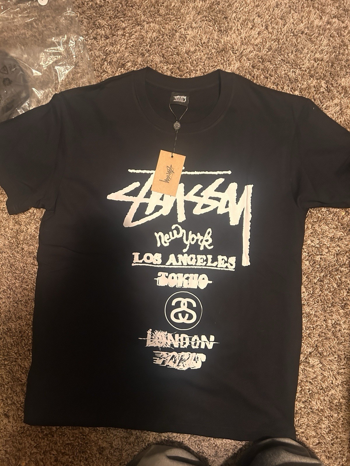 Stussy Men's World Tour T-Shirt Black Short Sleeve Size M thumbnail 2