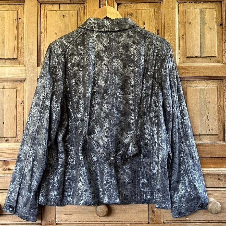 Chicos Button Front Jacket Coat Silver Gray Snake… - image 7