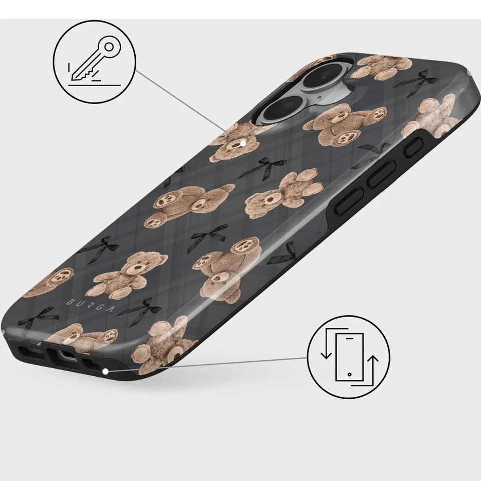 Custodia cellulare per iPhone 16 Burga BFF case cover custodia protettiva grigia con orsacchiotti - Immagine 2 di 4