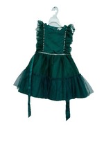 Bonnie Jean Girls Dark Green Tulle Ruffle Rhinestone 3T Dress - BO01-0033