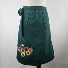 Vintage 70's Green Wrap Skirt Hand Painted Floral Design Sz S/M