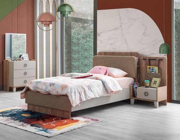 Braun Kinderzimmer Set Kinderbett Nachttisch Kommode Stilvolle MöBel-image