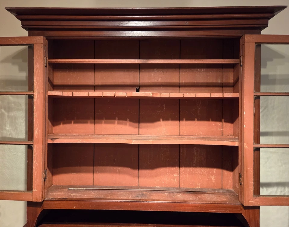 古董 PA 荷兰松木 12 窗格谷物彩绘 2 件平背橱柜,Ca. 19 世纪 60 年代 — 第 3/4 张图片