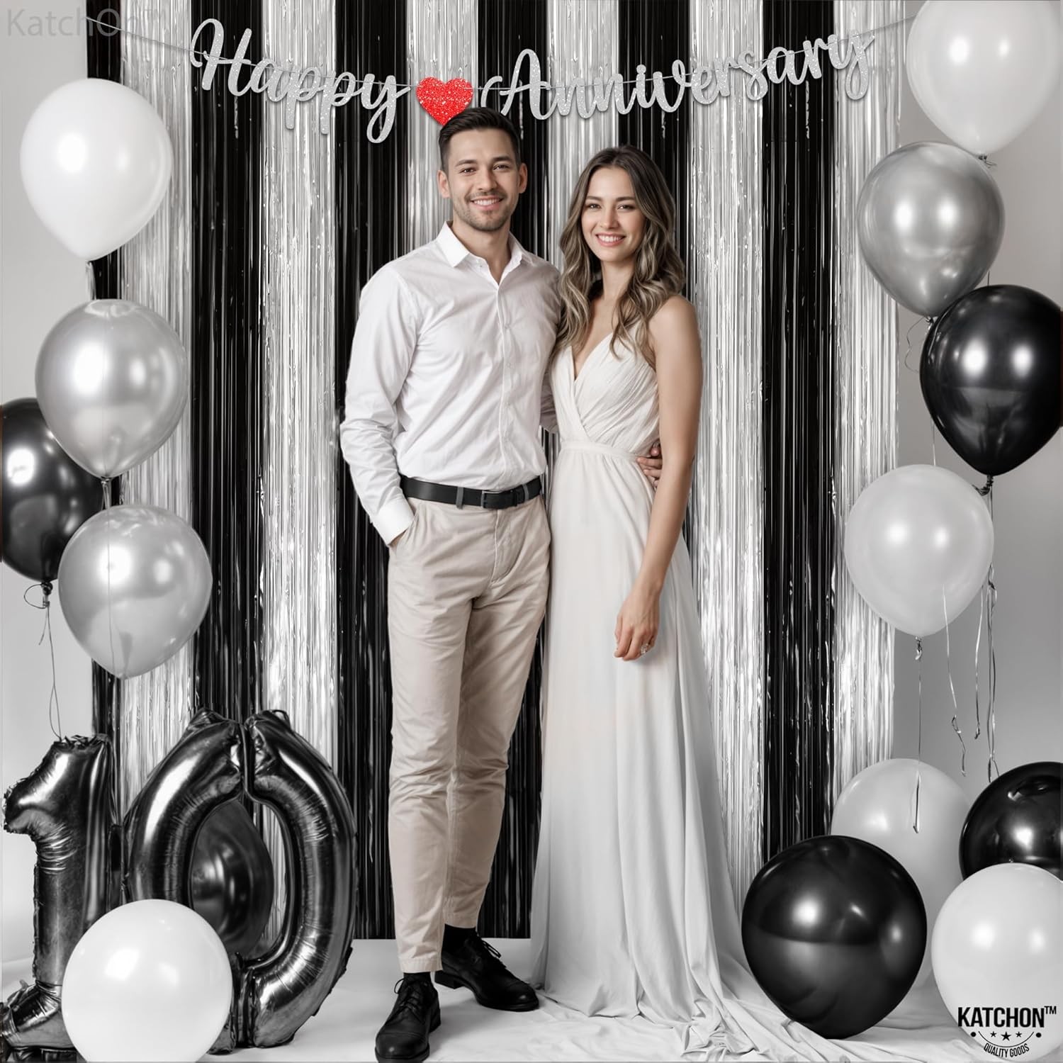 KatchOn XtraLarge Black and Silver Fringe Curtain Silver, Pack of 2 