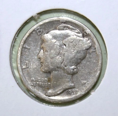 S7 - United States 10 Cents 1937 VF / VF+ Silver Coin - Mercury Dime