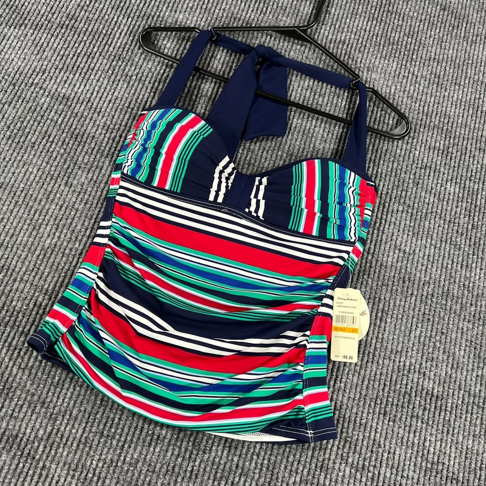 Tommy Bahama Tankini Top Solo Mujer Pequeño Azul Verde Rayas Playa Piscina Nuevo Foto 2 de 4