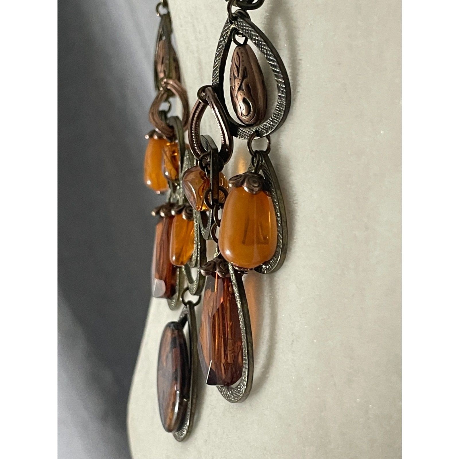 Ruby Rd Beaded Statement Necklace Bronze Tone Amb… - image 2