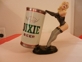 Hot blonde hanging on to her Dixie Beer can holder and Dixie Beer can included