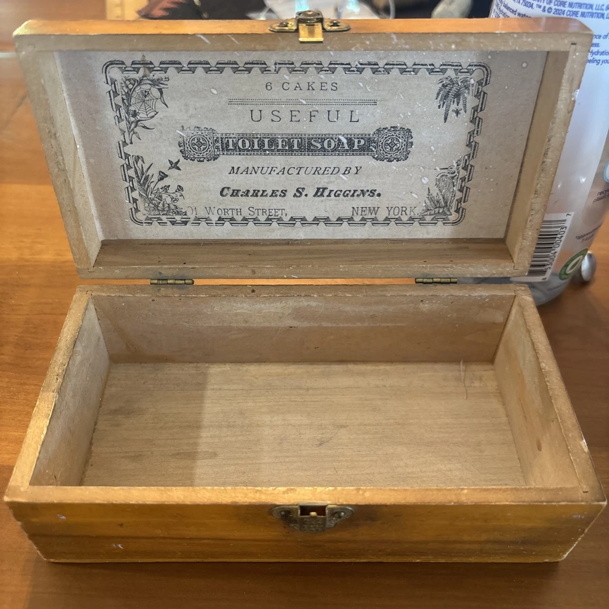 Antique Wooden Advertising Box ~ Charles S. Higgins USEFUL TOILET
