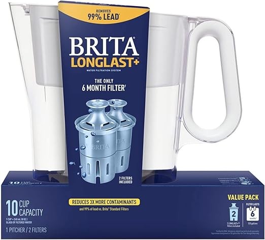 BRITA LARGE 10-CUP WATER FILTER PITCHER WITH 2 LONGLAST+ FIL
