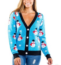Tipsy Elves Snowman Ugly Christmas Holiday Sweater Cardigan Womens Size M