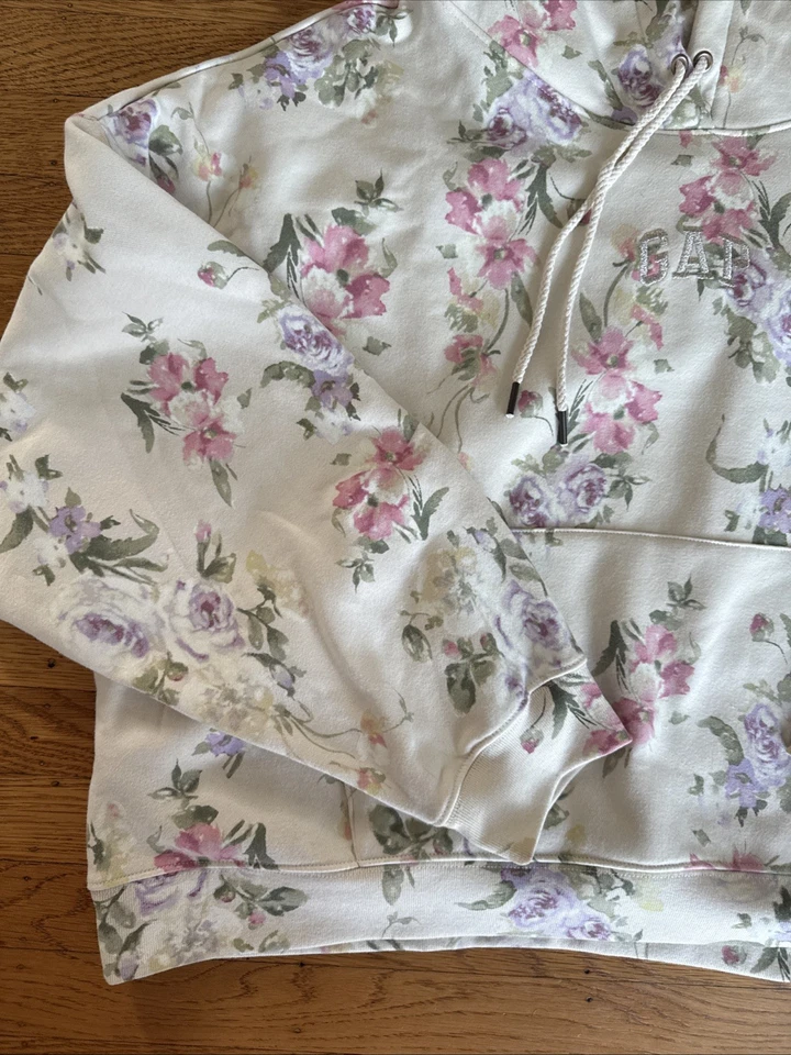 Gap LoveShackFancy Sudadera con Capucha Crema Floral Pullover Sudadera Talla XL Foto 4 de 4