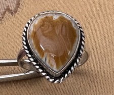 Beautiful Polished Teardrop Swirled Brown Agate 925 Sterling Silver Size 8 Ring