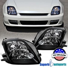 Fits 1997-2001 Honda Prelude Black Headlights Head Lamps Replacement L+H