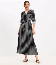 Ann Taylor Loft Black & White Striped Tie Waist Preppy Midi Dress 14