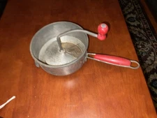 VINTAGE KITCHEN FOLEY RED WOOD HANDLE FOOD MILL POTATO MASHER RICER STRAINER
