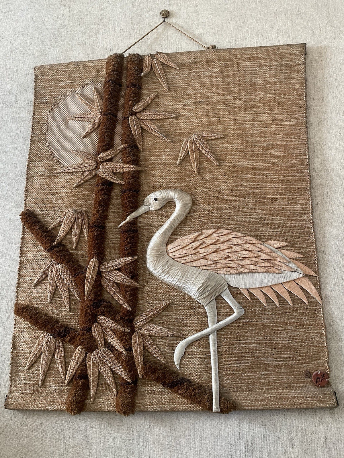 RareVintage DON FREEDMAN Fiber Art Tapestry LARGE Wall Hanging Bird Signed tile