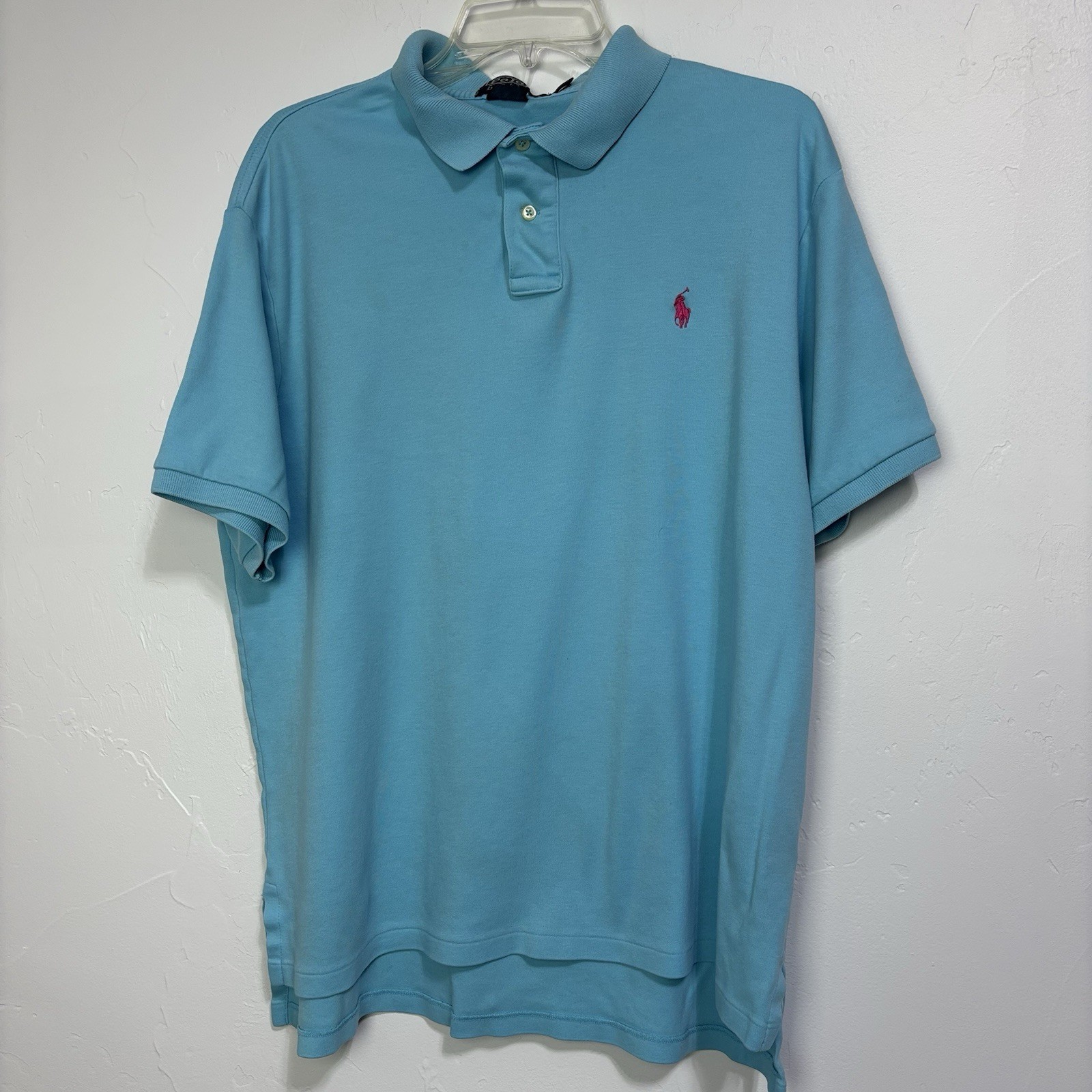 Polo Ralph Lauren Vintage Y2K Personalizzata Vestibilità Manica Corta Camicia Uomo XL Blu Rosa Pony