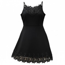 Free People Mini Dress Women Small Black Crochet Lace Fit & Flare Whimsigoth LBD