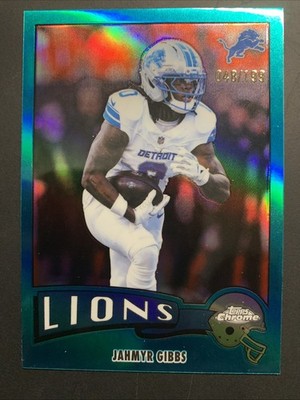 2025 Topps Chrome Teal Jahmyr Gibbs 1975 Topps Detroit Lions 048/199