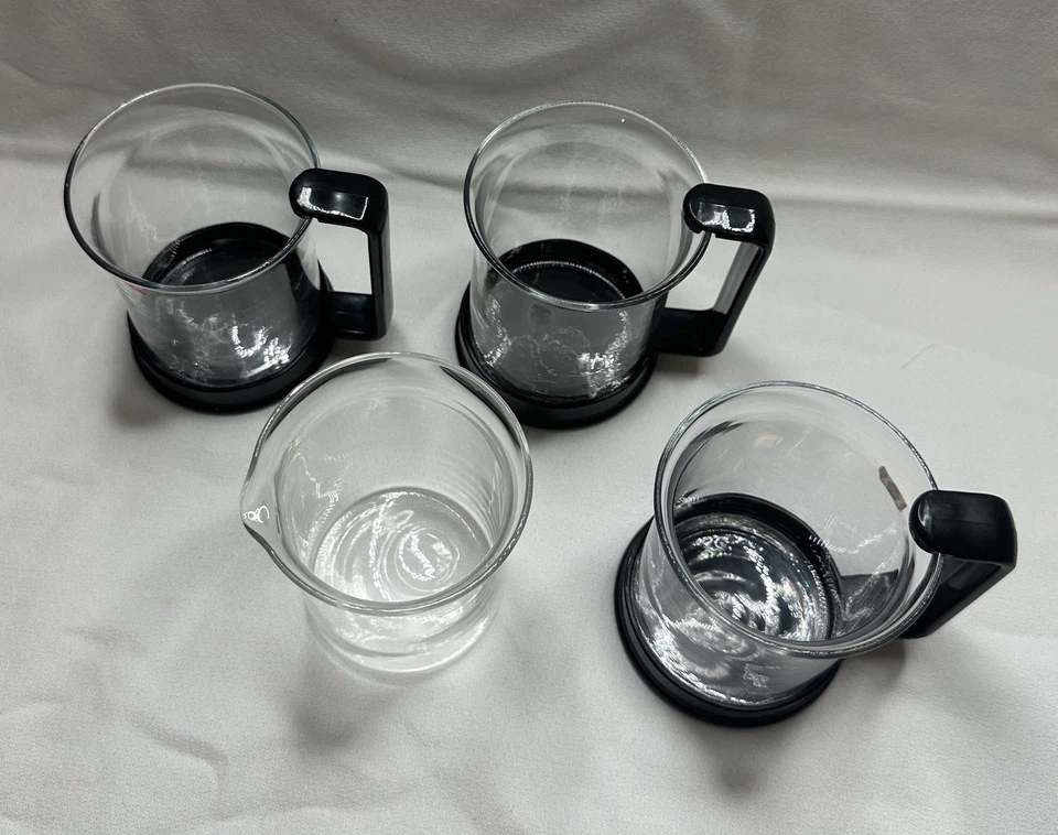 Vintage Bodum Espresso Coffee Cups  Black Handle Base Clear Glass Switzerland 4 - Image 3 of 4