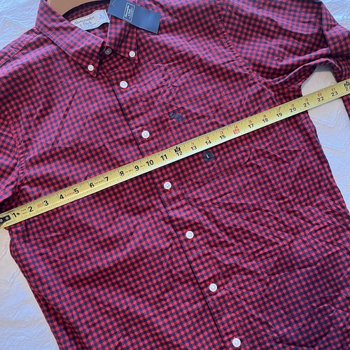 Abercrombie & Fitch Gingham Plaid Shirt Men’s L Red/Navy Logo Preppy Streetwear - Picture 2 of 6