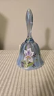 Fenton Opalescent Blue Glass Bell Hand Painted Flowers