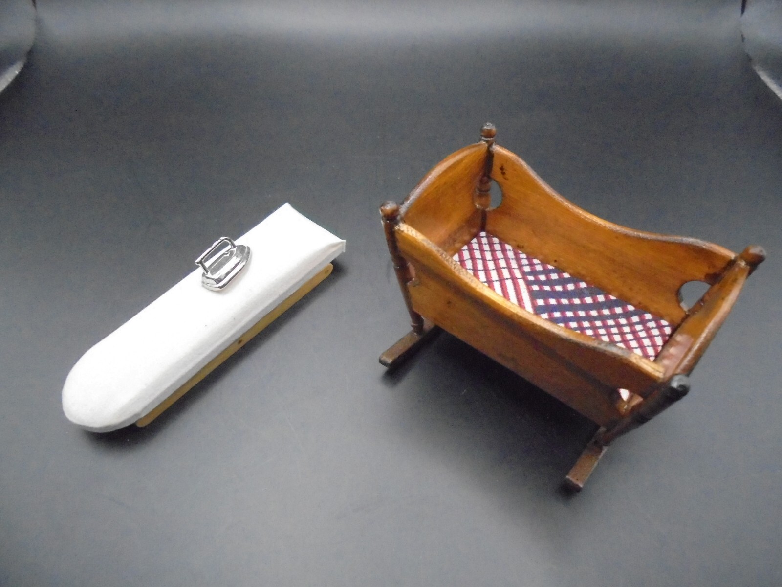 Miniature Ironing Board with Folding Legs, Iron, and Rocking Baby Cradle Dollhouse Accessory-image