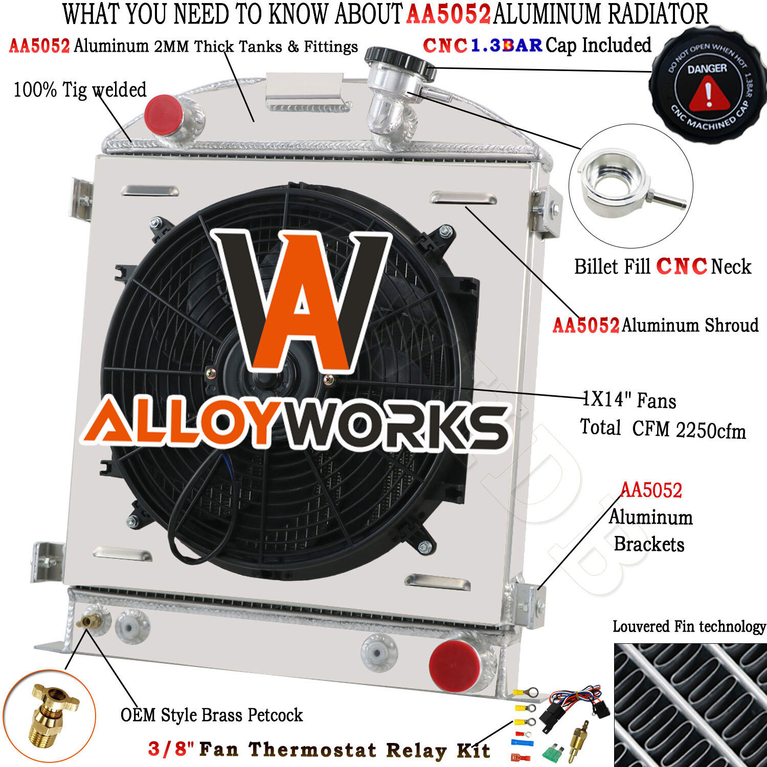 4 ROW RADIATOR SHROUD FAN For 1933-1938 FORD MODEL SERIES CARS CHEVY ENGINES