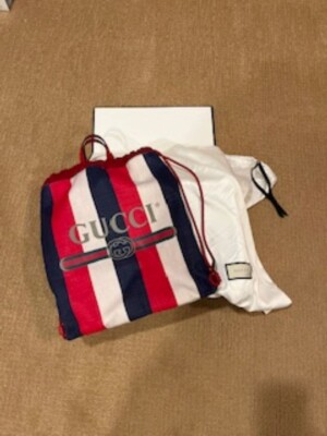 Gucci Canvas Sylvie Stripe Logo Drawstring Backpack- mint condition no wear 