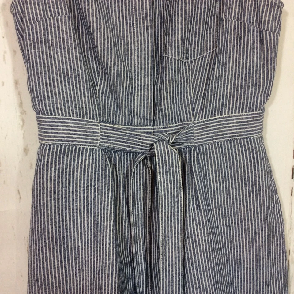 Mameluco Anthropologie Azul Blanco Rayas Talla 0 Seersucker Mezcla de Lino Corbata Frontal Foto 4 de 4