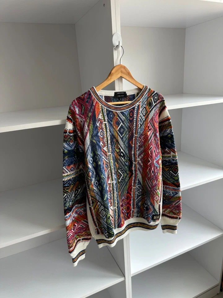 Suéter Vintage Carlo Colucci por Mark Seven Patchwork Multicolor Estilo Coogi L Foto 2 de 4
