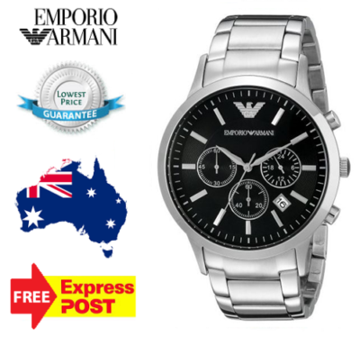 NEW EMPORIO ARMANI AR2434 SILVER/BLACK CHRONOGRAPH STAINLESS STEEL