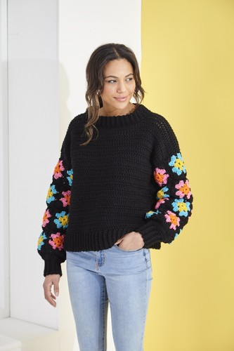 King Cole 6228 Womens Granny Square Roll Neck & Ladies Crew Neck Jumper - Picture 3 of 5