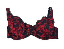 VTG Fredericks Of Hollywood Red  Black Lace Underwire Bra 40DD