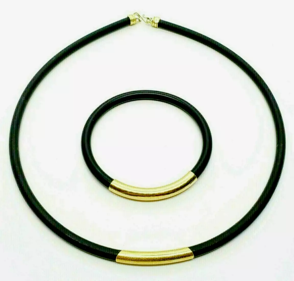 Signed L\'or.D 925 Sterling Silver Vermeil Black Leather ? Necklace Bracelet  Set | eBay