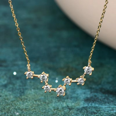 Zodiac Star Pisces Constellation Moissanite 925 Silver Pendant Necklace 18'' YG