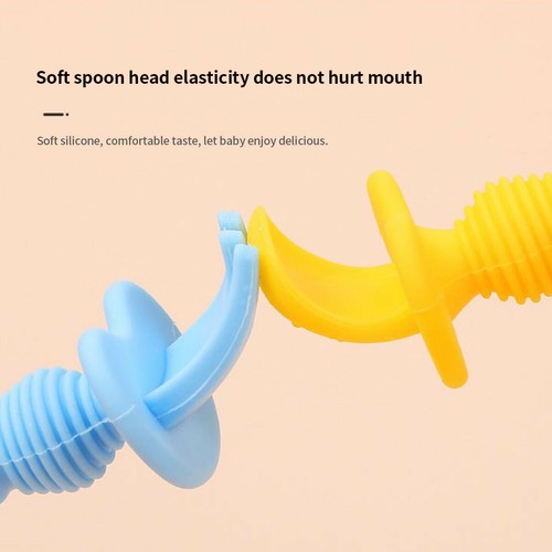 Spoon & Fork Baby Utensils Self Feed Toddler Silicone Feeding Training Cutlery - Picture 4 of 17