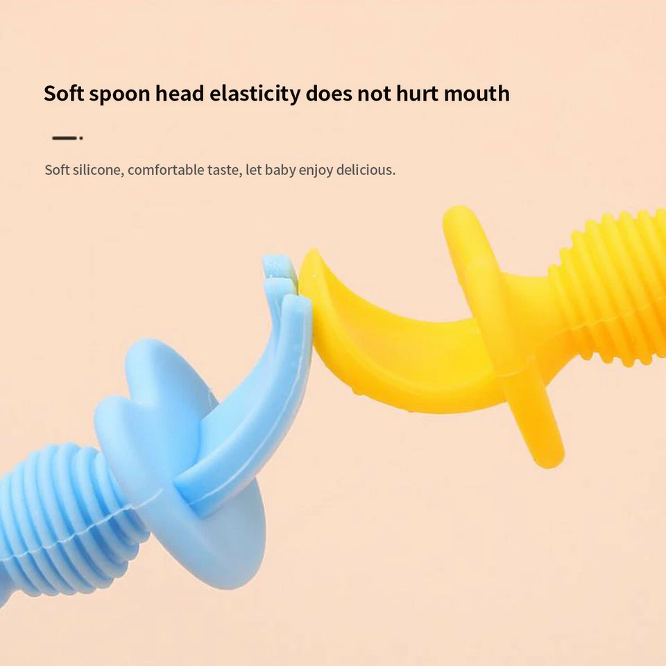 Spoon & Fork Baby Utensils Self Feed Toddler Silicone Feeding Training Cutlery - Image 4 of 4